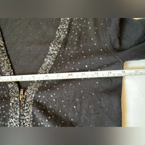 J. Crew Sequin Full Zip Cardigan Womens XS Extra Small Black Merino Wool - Picture 3 of 7